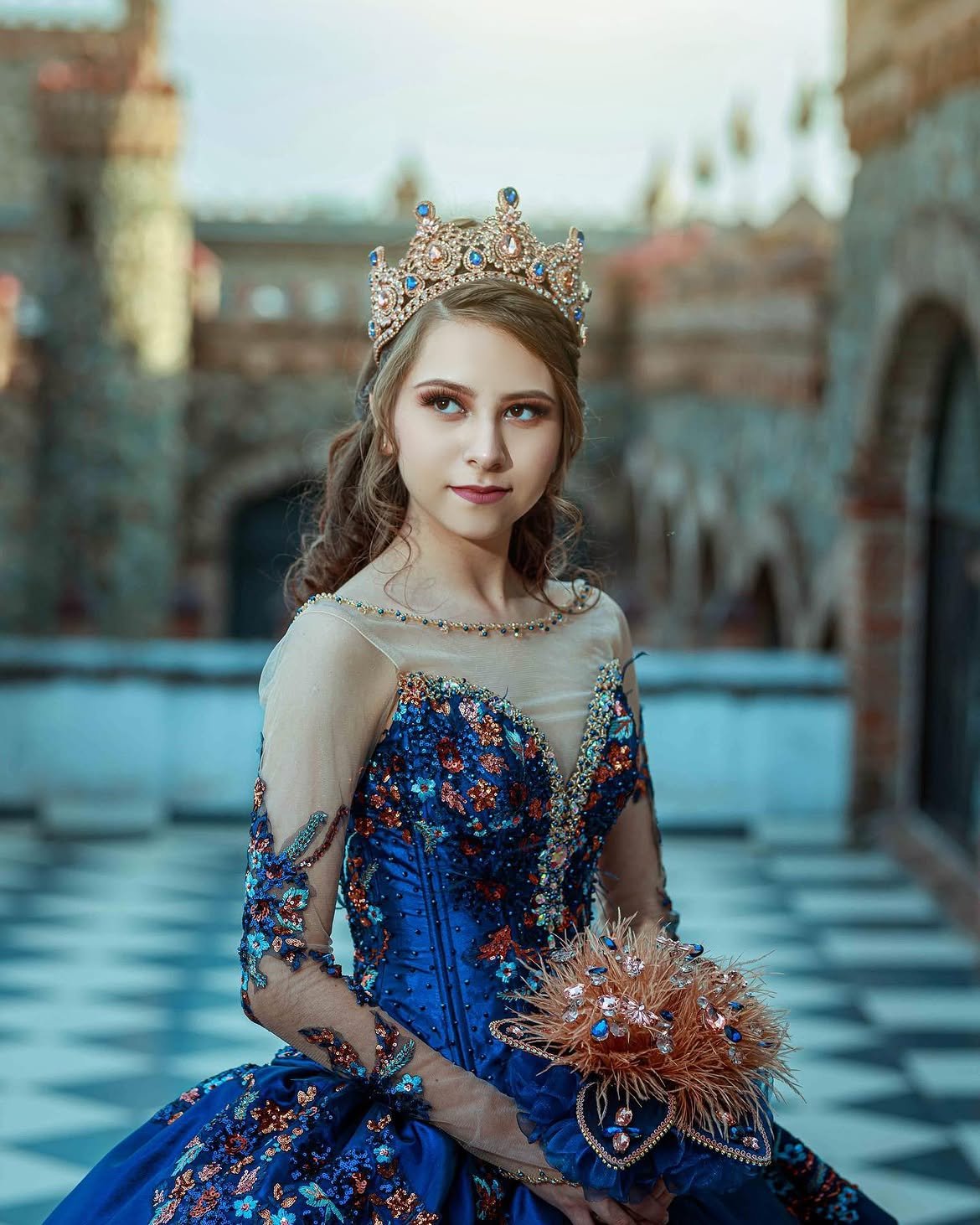 Sweet 16 portrait with tiara and embellished blue gown — Sweet Sixteen photography in West Palm Beach