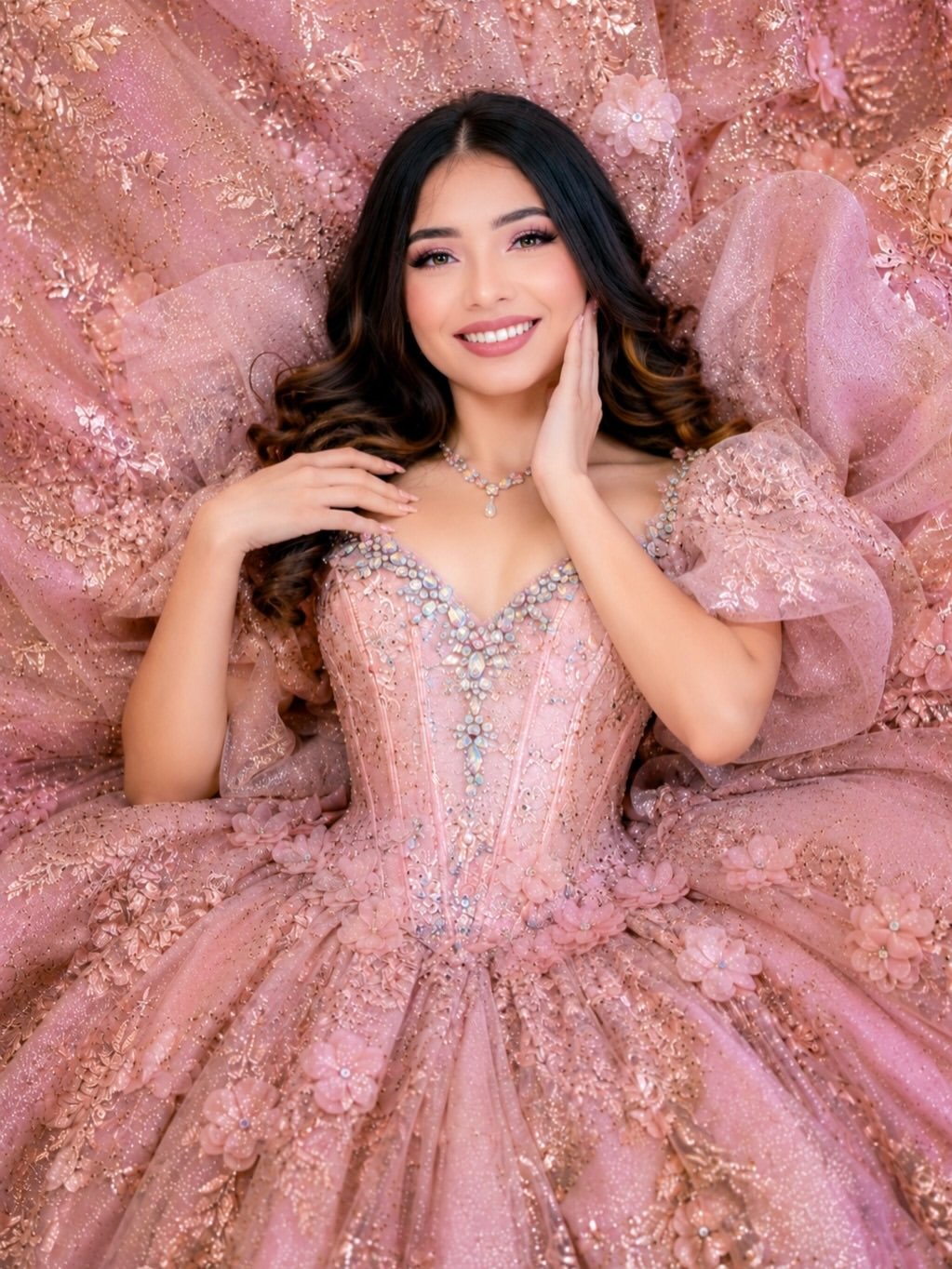 Sweet 16 in embellished pink gown — Sweet Sixteen portrait in West Palm Beach