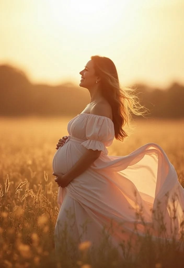 Maternity portrait in a golden field at sunset in South Florida